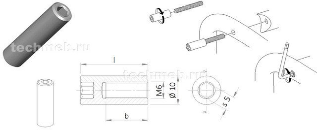 Гайка-втулка М6 для фиксации труб